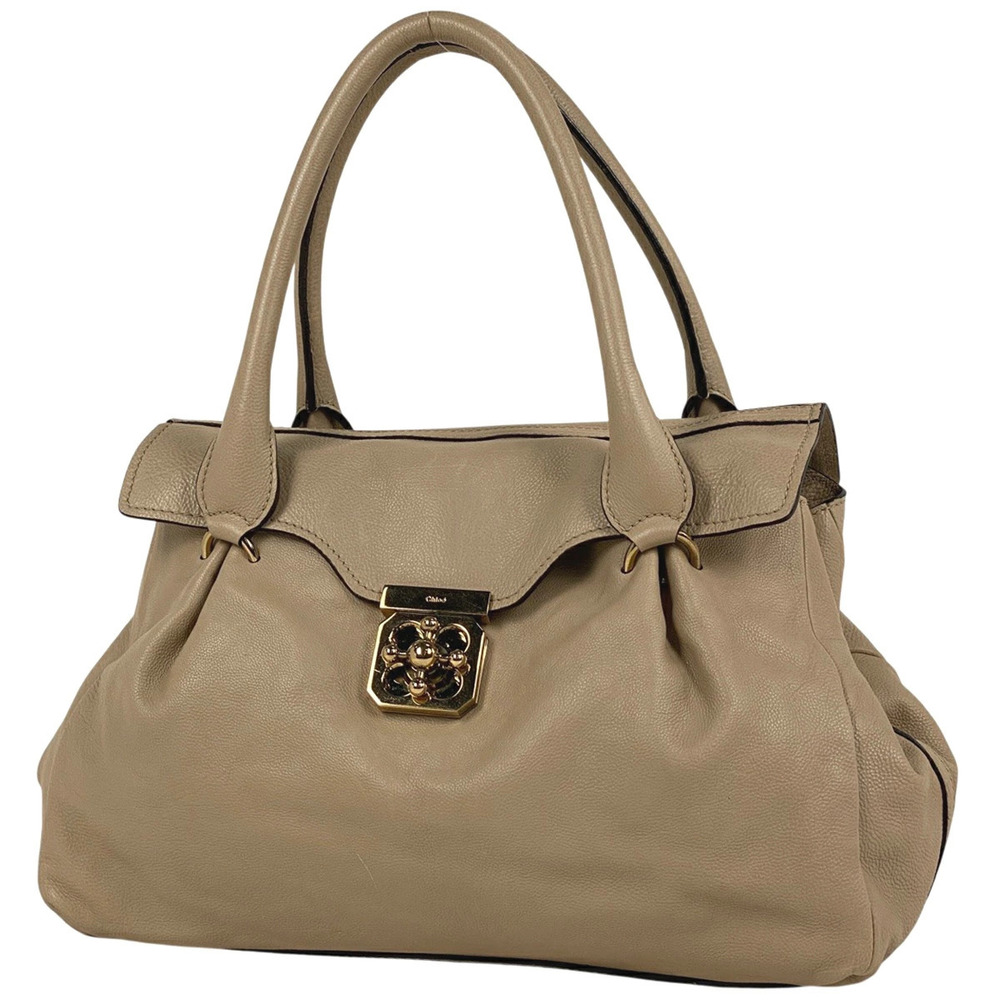 Chloe logo tote bag shoulder leather beige